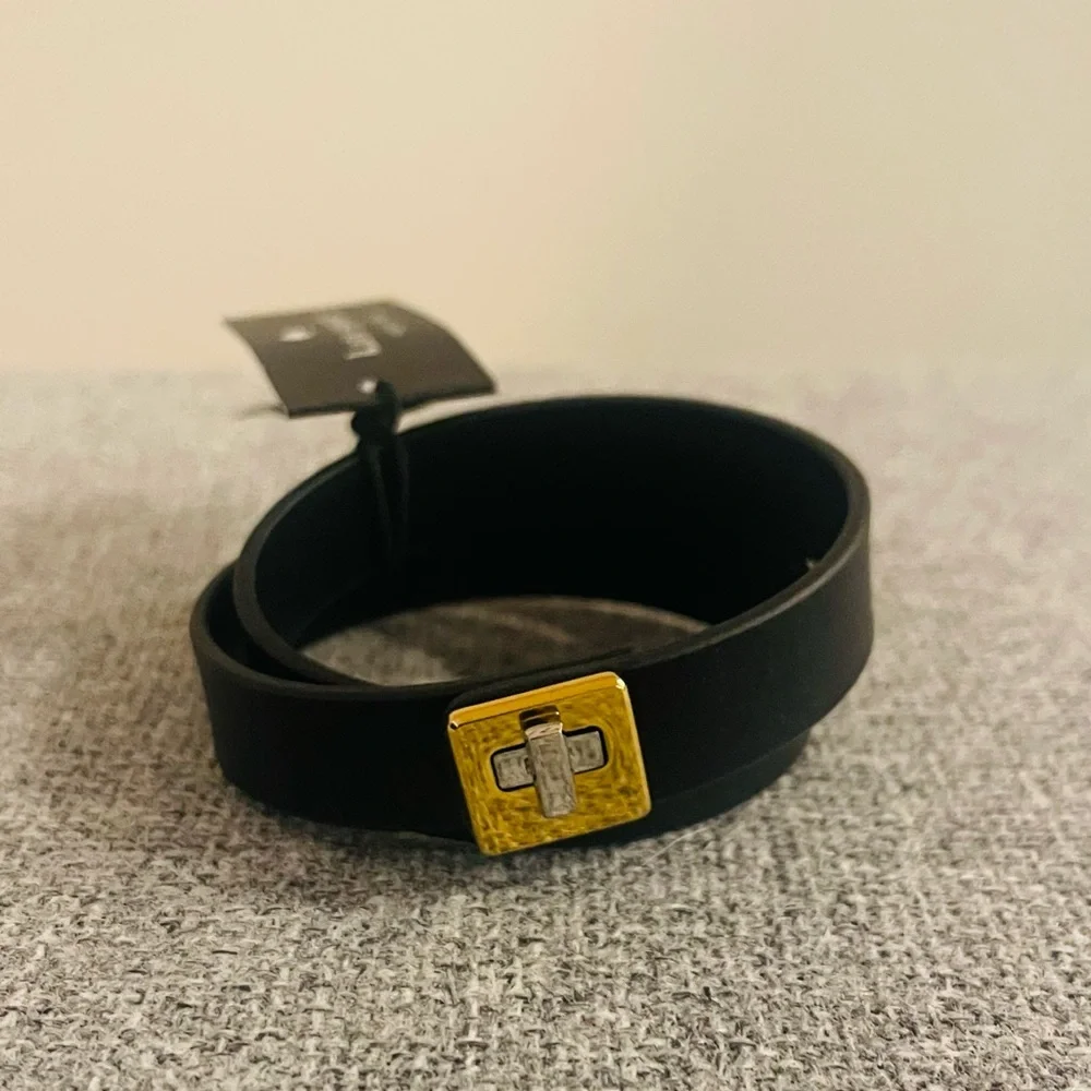 kate spade black leather wrap bracelet with gold & silver accent - Picture 4 of 10